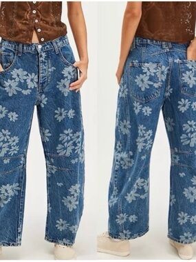 We The Free Good Luck Printed Barrel Leg Jeans floral